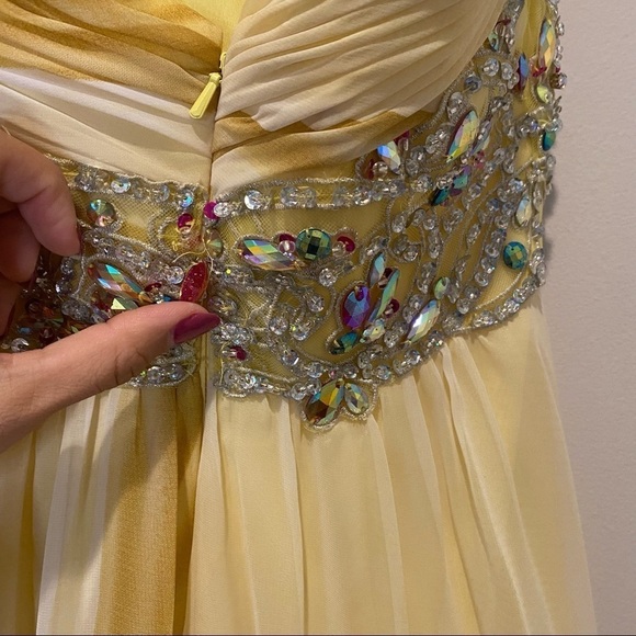Camille La Vie Jeweled Embroidered Yellow Color Cascading Formal Dress Size 2 - Picture 6 of 9